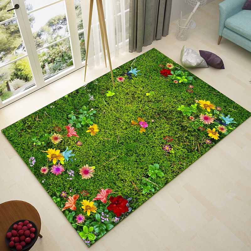 Yellow Modern Carpet Polyester Sunflower Carpet Stain Resistant Carpet for Living Room