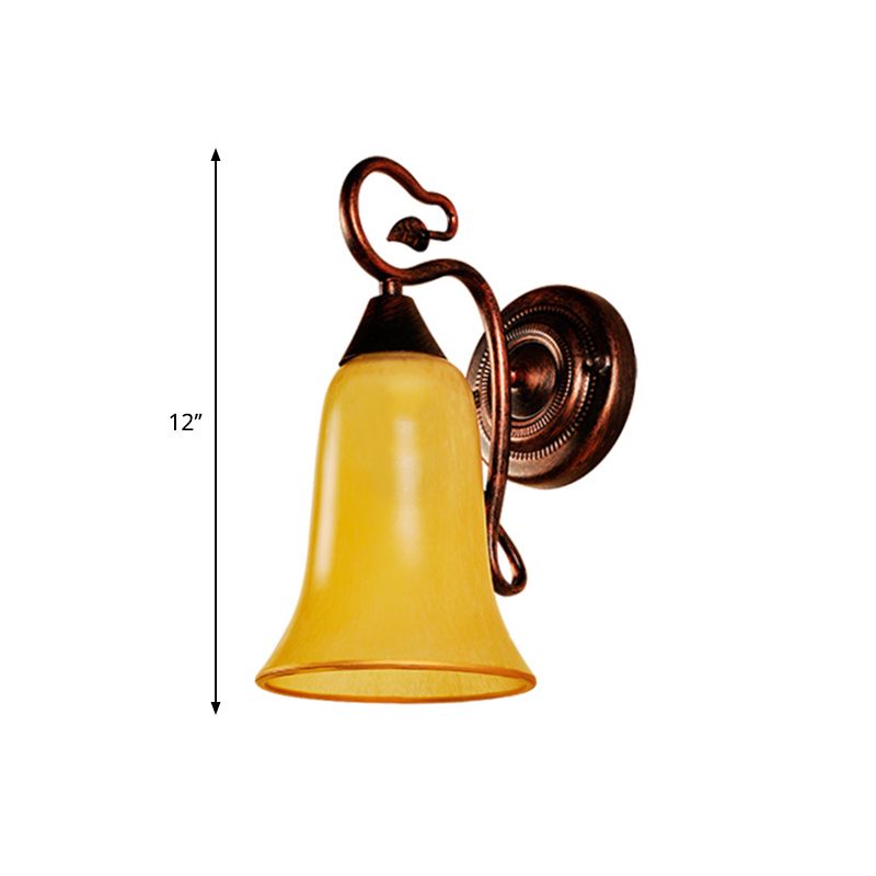 Bell Shade Indoor Wall Light Yellow Glass and Metal 1 Light Traditional Style Wall Lamp Fixture in Copper Finish