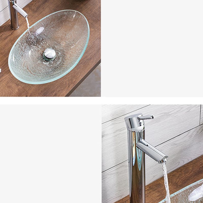 Contemporary Vessel Oval Glass with Pop-Up Drain Vessel Lavatory Sink