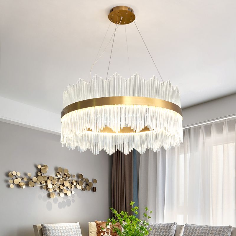 Modern Concise LED Pendant Light Glass Circular Chandelier for Living Room