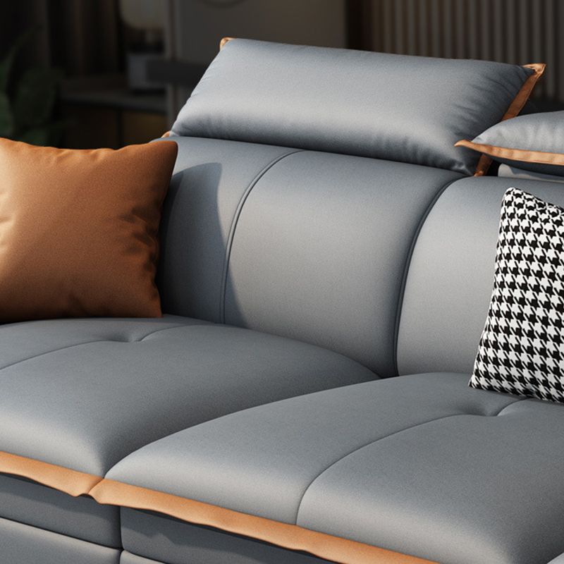 Tufted Pillow Top Arm Sectional Stain Resistant Sectional Gray Faux Leather