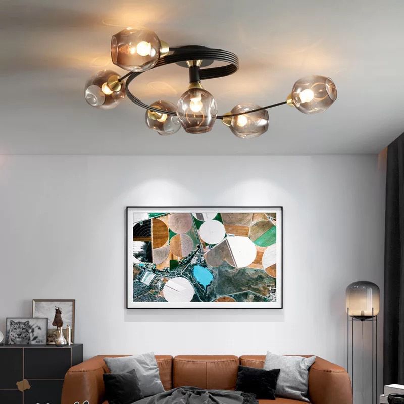 Glass Sputnik Ceiling Light in Modern Creative Style Wrought Iron Flush Mount for Bedroom