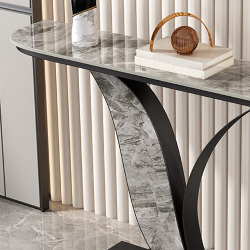 Contemporary Half Moon Console Table with Black Iron Base for Hall