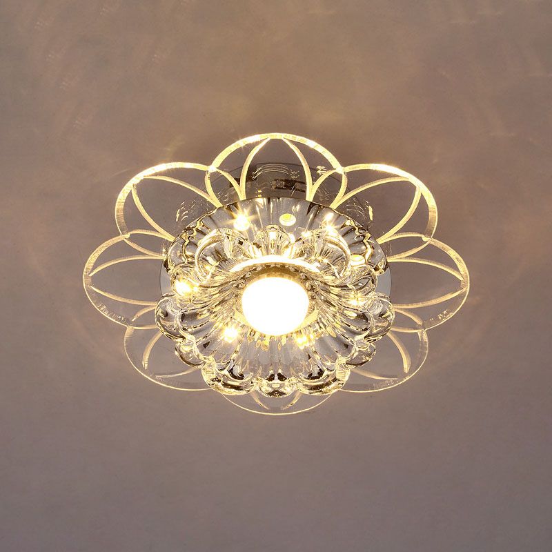 Moderne LED-Blumen-Unterputzleuchte mit klarem Kristall-Deckeneinbau in warmem/weißem/mehrfarbigem Licht