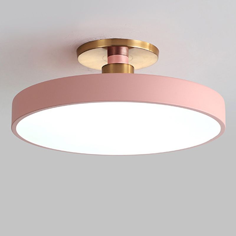 Nordic Style Round Ceiling Light Metal LED Semi Flush Mount Light for Bedroom