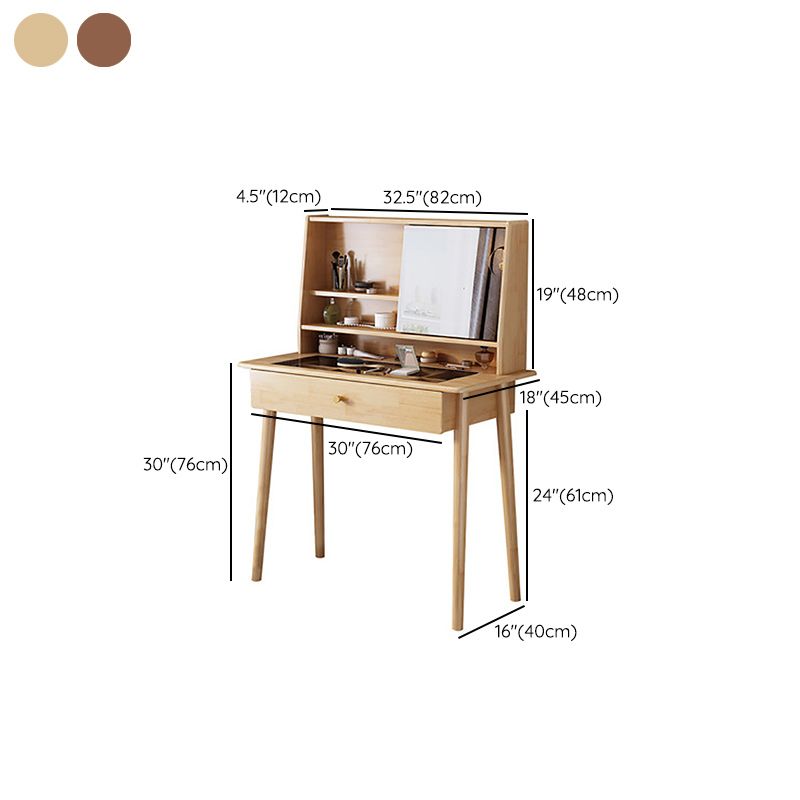 Scandinavian Mirrored Solid Wood Makeup Dressing Table in Brown