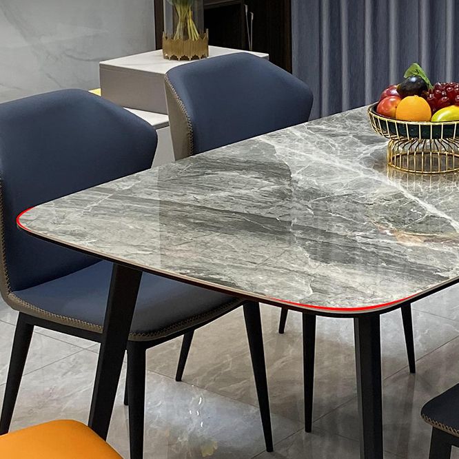 Stone Top Dining Table Contemporary Rectangle Dining Table with 4 Legs in Black