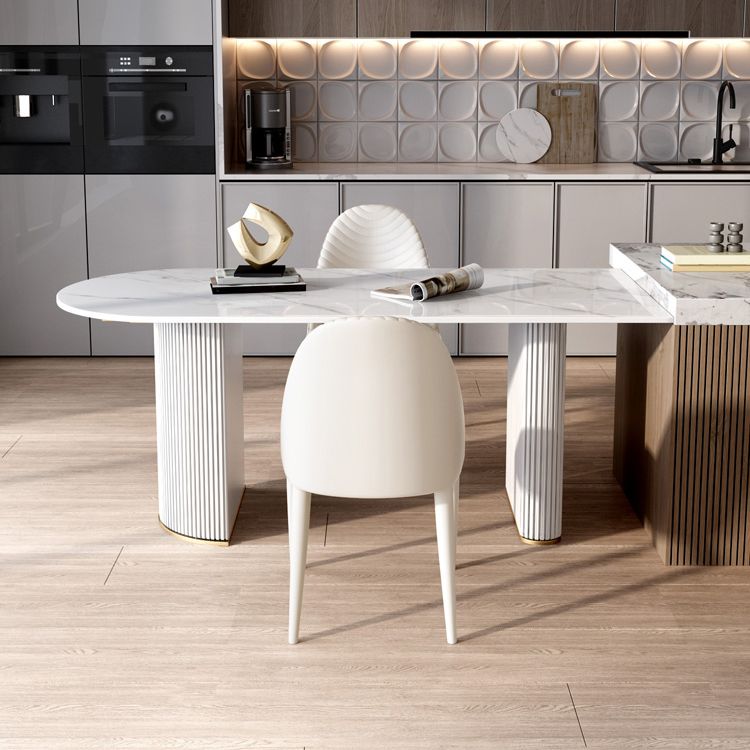 Sintered Stone Top Luxury White Table Table with Double Pedestal Base for Restaurant