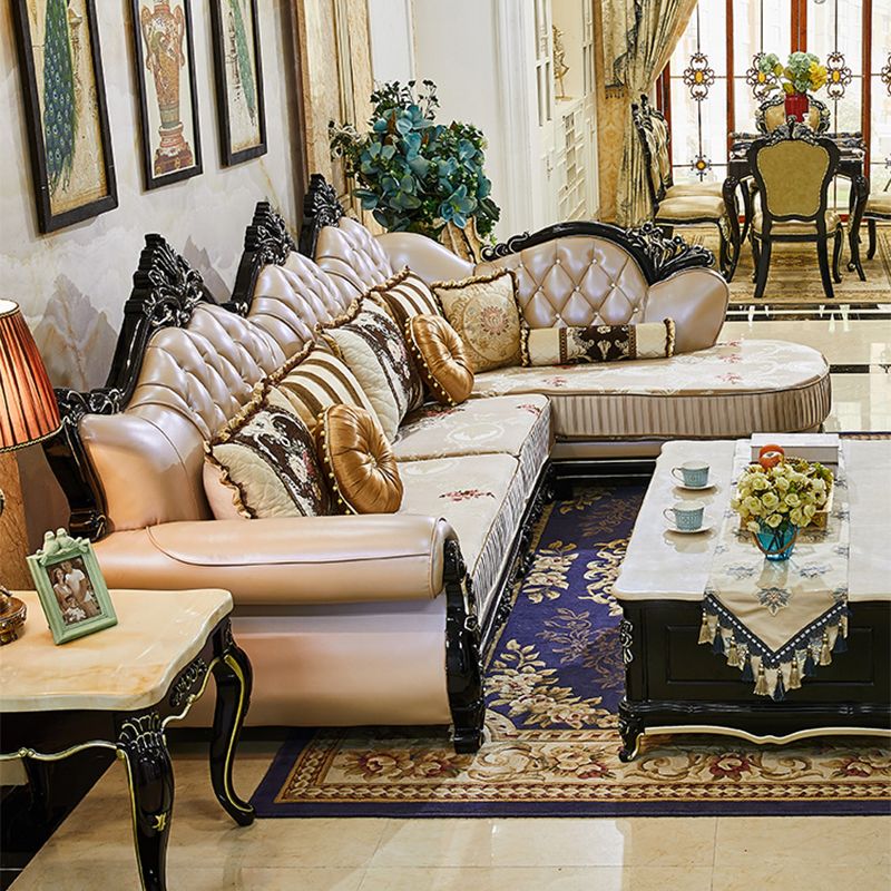 Traditional Slipcovered Cushions Sectionals & Chaise Tufted Rolled Arm Sectional Sofa