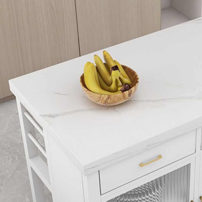 Marble Island Table Dining Room Kitchen Trolley with Storage Cabinet