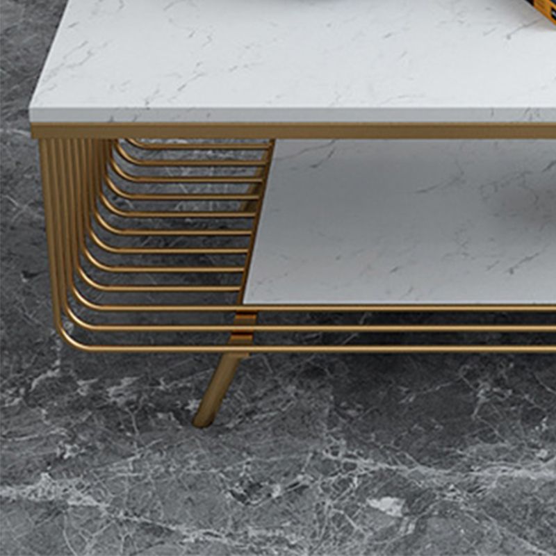 Glam 4 Legs Rectangular Marble Top Coffee Table with Storage Shelf