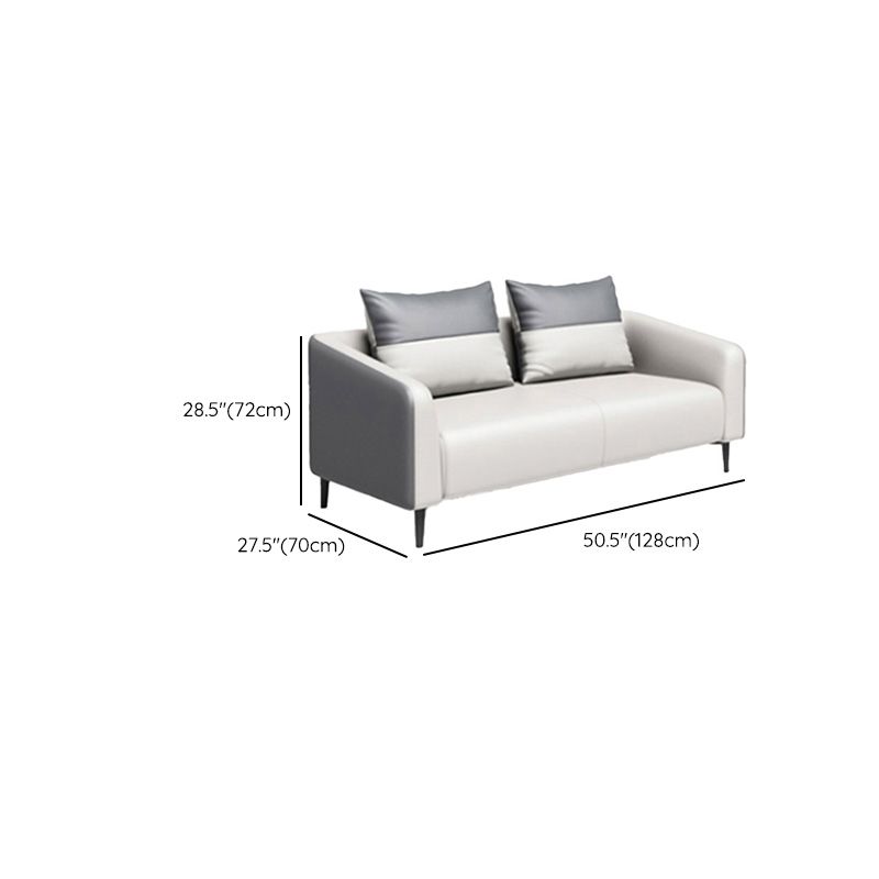 Gray Contemporary Sofa Faux Leather Tuxedo Arm Sofa with Pillows