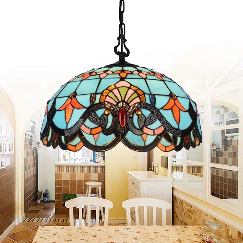12 "/ 16" W kit de pendentif en verre coupé bleu