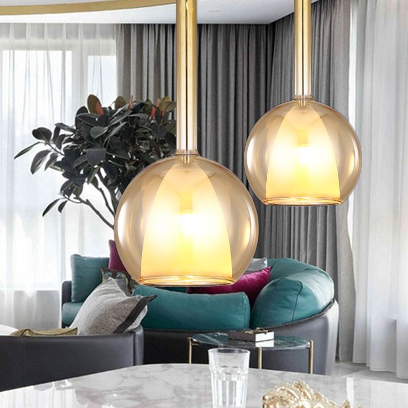 Colgante de suspensión esférica de vidrio de oro ahumado/ámbar/rosa contemporáneo 1 claro/níquel/cromo led colgante lámpara de luz