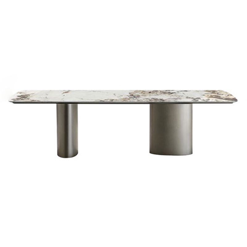 Mesa de comedor rectangular de lujo tradicional de metal Mesa de piedra sinterizada con patas de metal