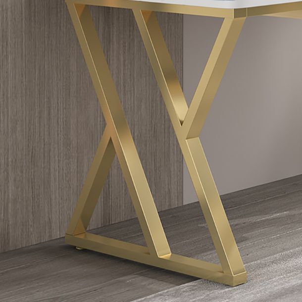 Rectangular Sintered Stone Desk with Gold Legs in Modern Style