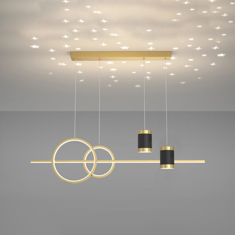 5-Light Contemporary Black/Golden Island Lighting LED Ceiling Light for Bedroom