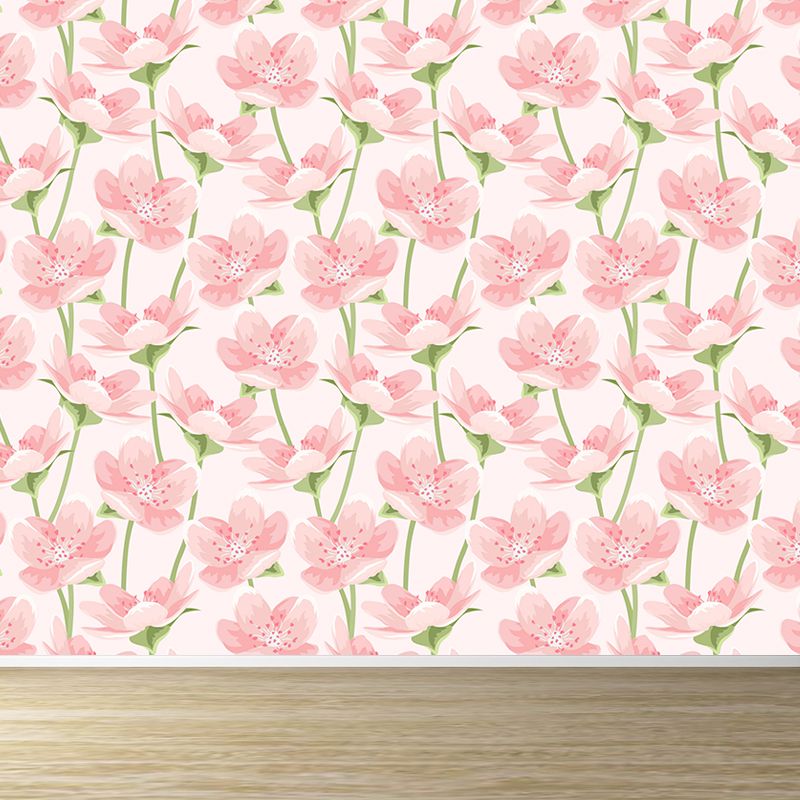 Autocollant Mural de fleurs en fleurs tendance, Non tissé, lavable, décoration murale de couleur douce pour chambre à coucher