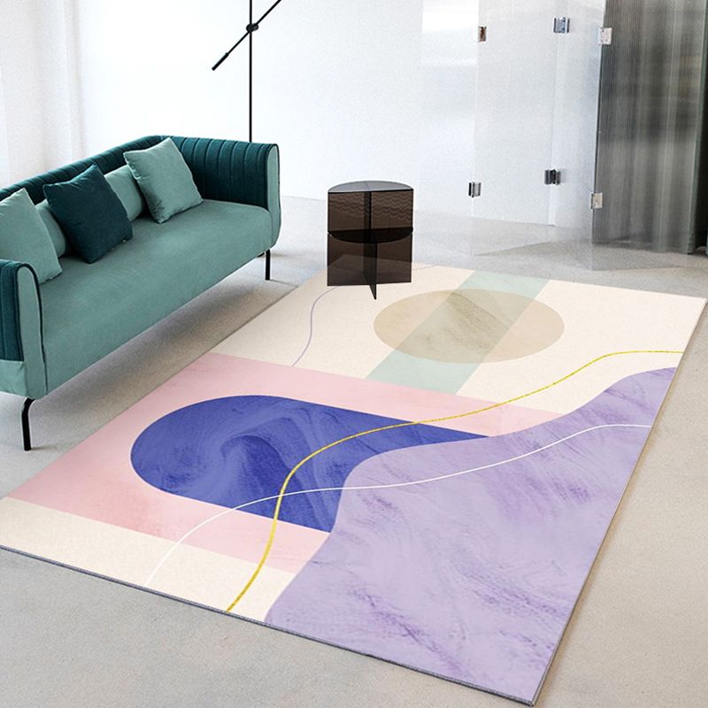 Light Pink Modern Rug Polyester Color Piece Rug Stain Resistant Rug for Drawing Room
