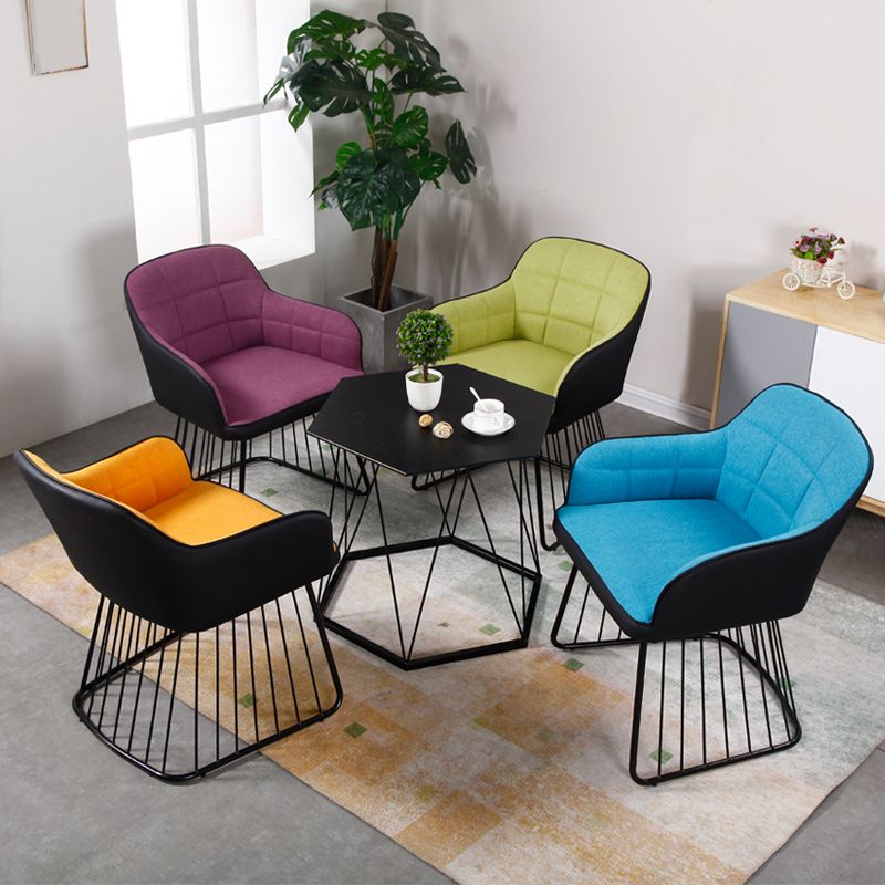 Industrial Metal Base Dining Chair Upholstered Dining Arm Chair