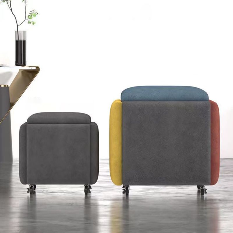 Modern Ottoman Velvet Upholstered Solid Color Square Ottoman with Bottom Rack