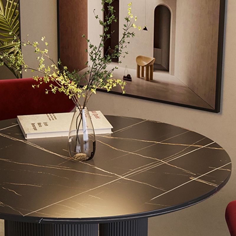 Round Shape Two-Color Dining Table Sintered Stone Table Contemporary with 3 Legs
