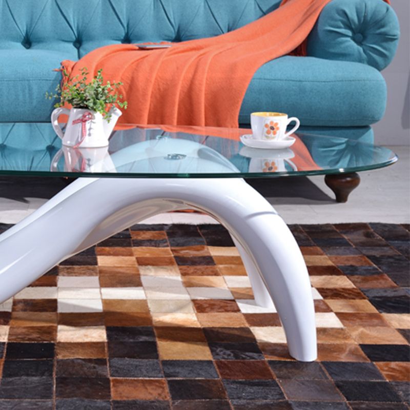 Single Glass-Topped Cocktail Table Oval Contemporary Coffee Table