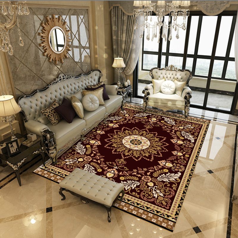 Vintage Area Teppich Einfacher Blumendruck in Indoor Teppich Polyester Flecken widerstandsfähiger Teppich für Wohnkultur