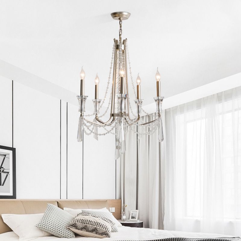 Candlestick Chandelier Rustic Nickel Finish Metal Pendant Light with Crystal Decoration