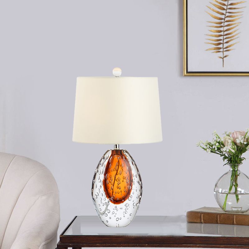 Lampada da tavolo moderna ovale in vetro trasparente a bolle, con 1 lampadina, lampada da comodino in tessuto per camera da letto, colore bianco