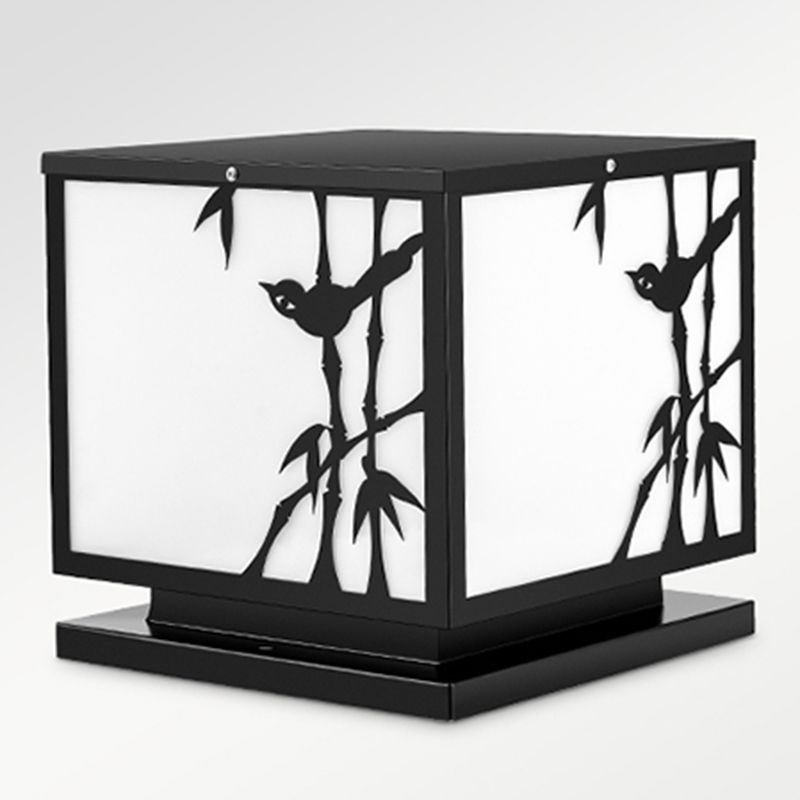 Square Shape Metal Waterproof Pillar Lamp Modern-Style 1 Light Outdoor Light in Black