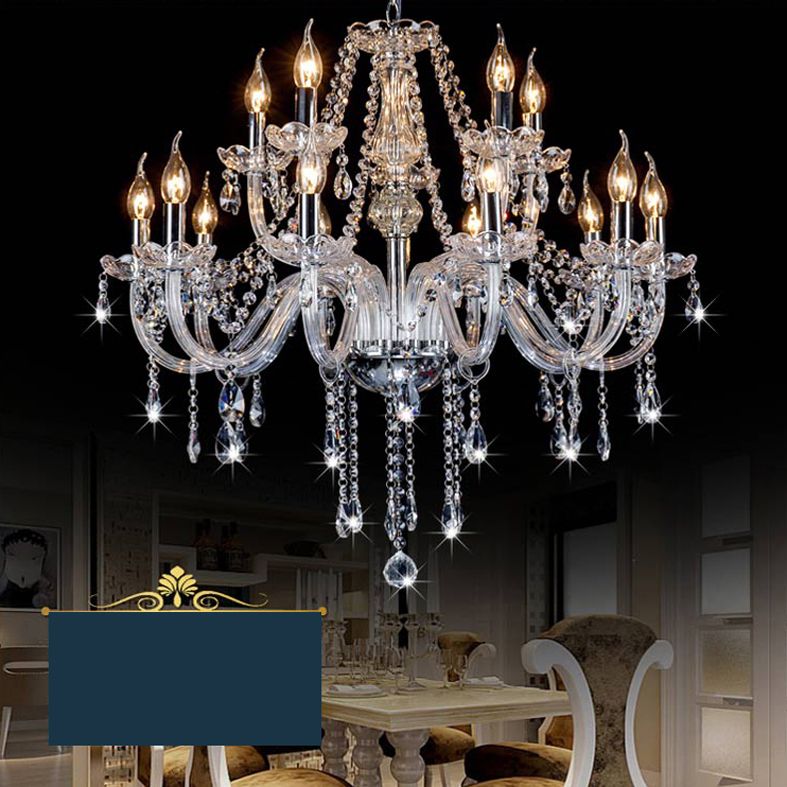 Clear Beveled K9 Crystal Chandelier Light European Style Candlestick Suspended Lighting Fixture