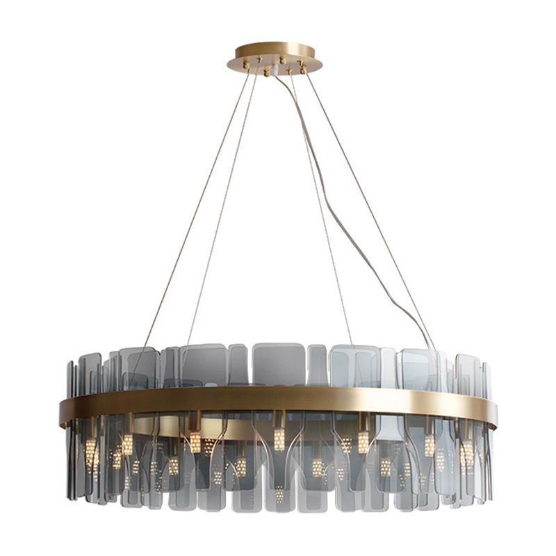Gold Circular Pendant Lamp Modern Minimalist Smoked Glass Living Room Hanging Ceiling Light