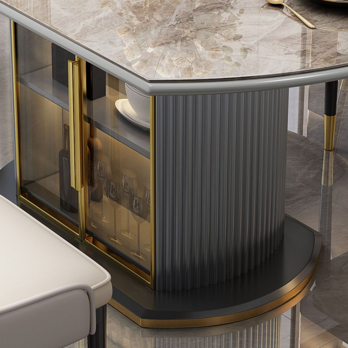 5/7 Pcs Contemporary Stone Round Shape Dinette Table with Upholstered Chair