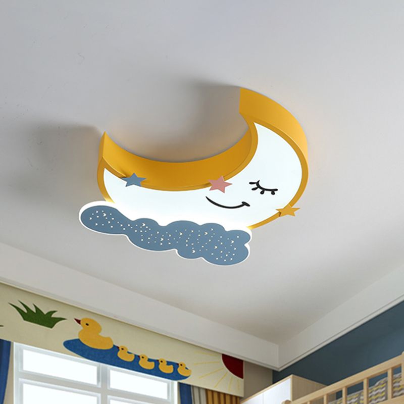 Moon and Cloud Metal Flush Ceiling Light Cartoon LED Yellow Flush Mount Lamp Fixture