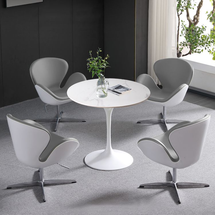 Mesa de comedor redonda Simplicity, mesa de piedra sinterizada con base de tulipán blanco para comedor