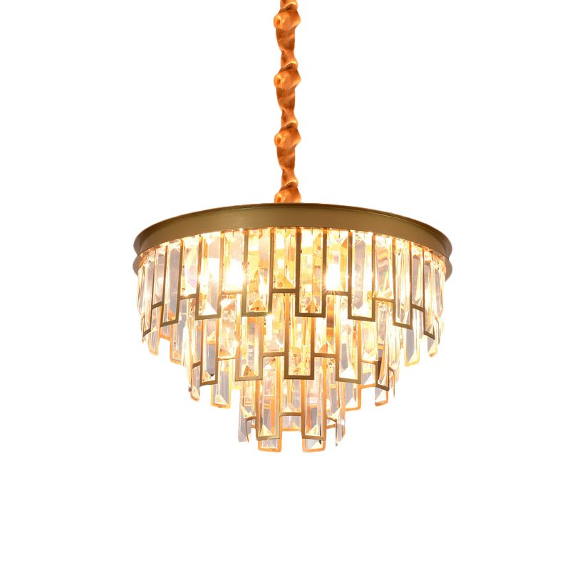 4/6 Lights Chandelier Pendant Retro Conical Crystal Panel Hanging Ceiling Light in Gold