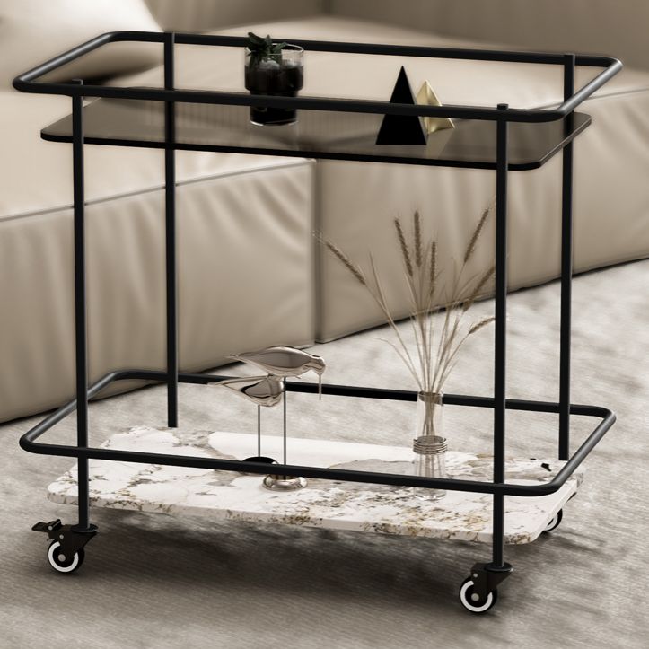 Rectangle Glass Top Side Table 23.22" Tall Metal Base End Table with Shelf