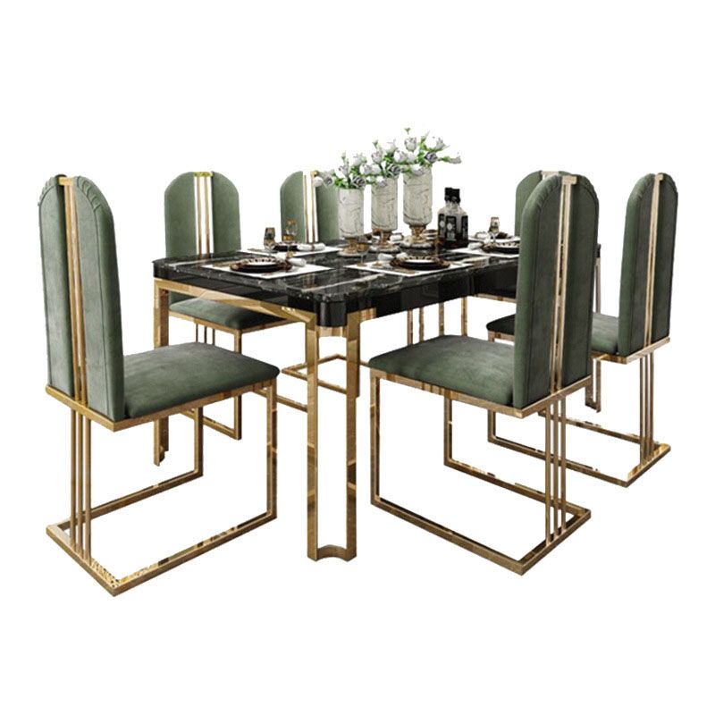 Rectangle Stone Top Dining Table Traditional Luxury Table with 4 Legs
