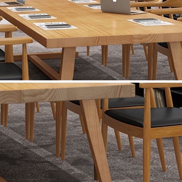 Mesa rectangular industrial de madera maciza, mesa interior con tapa de madera y caballete