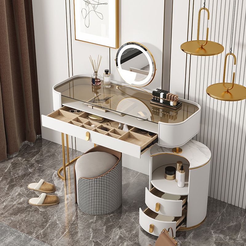 Contemporary 3 Drawer Vanity Dressing Table Glass Top Makeup Vanity Desk