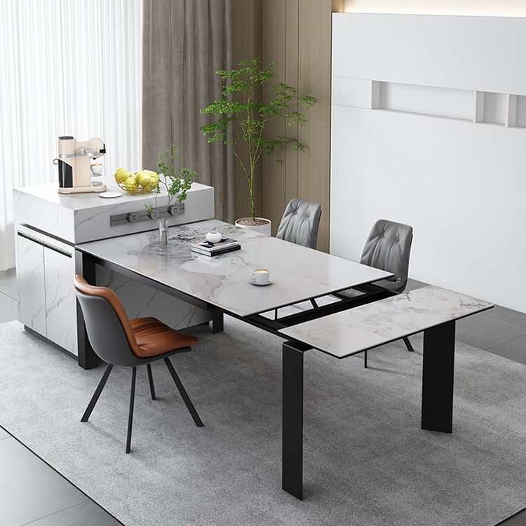 Modern Rectangular Stone Top Dining Table Extendable for Small Spaces in Grey