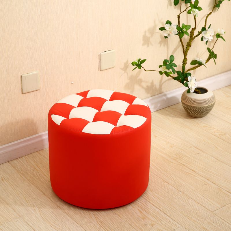 Modern Round Pouf Check Pattern Water Resistant Pouf for Home Decor