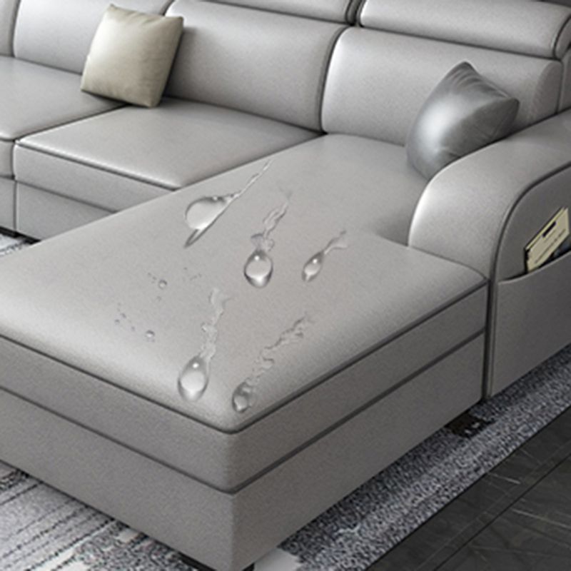 31.49" Tall Sectional Sofa Faux Leather/Linen Modular Sofa with Cushion Back