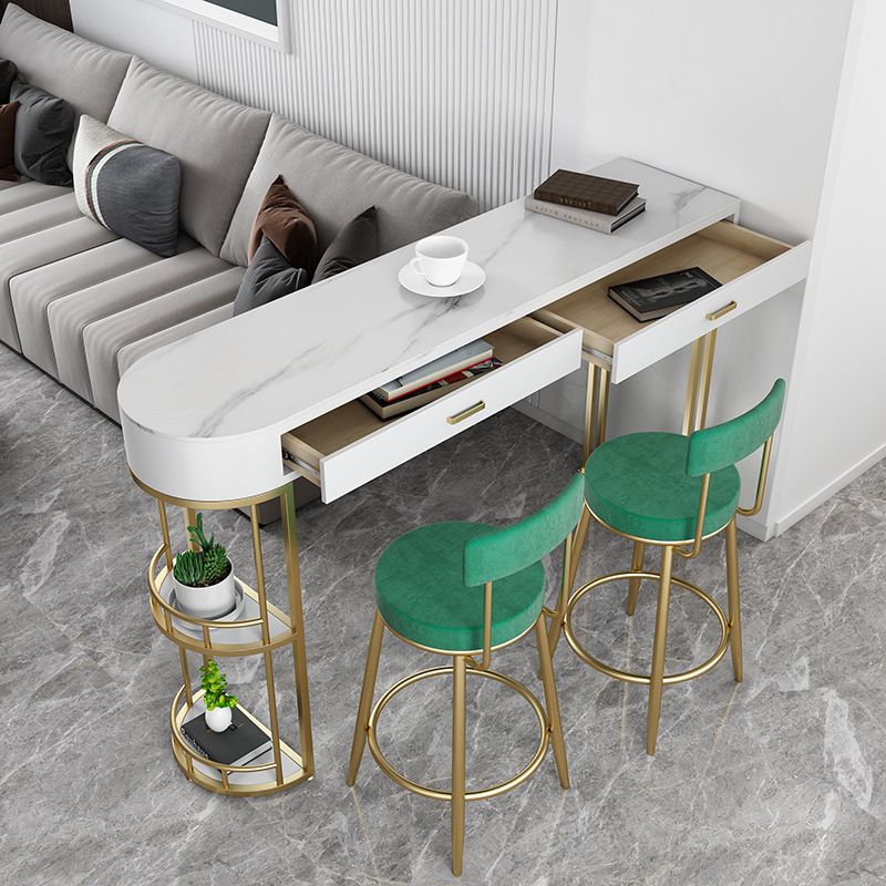Glam Style Stone Bar Table 1/3/4 Pieces Counter Table with Upholstered Stools