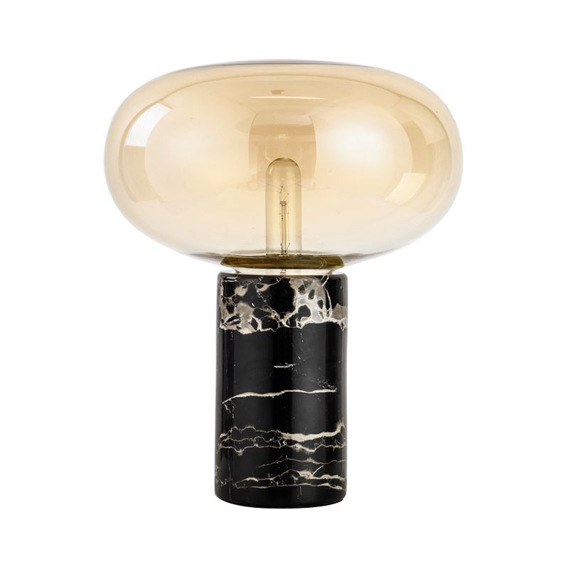 Lampada da tavolo da soggiorno ovale postmoderna in vetro grigio/ambra con 1 lampadina con base cilindrica in marmo nero