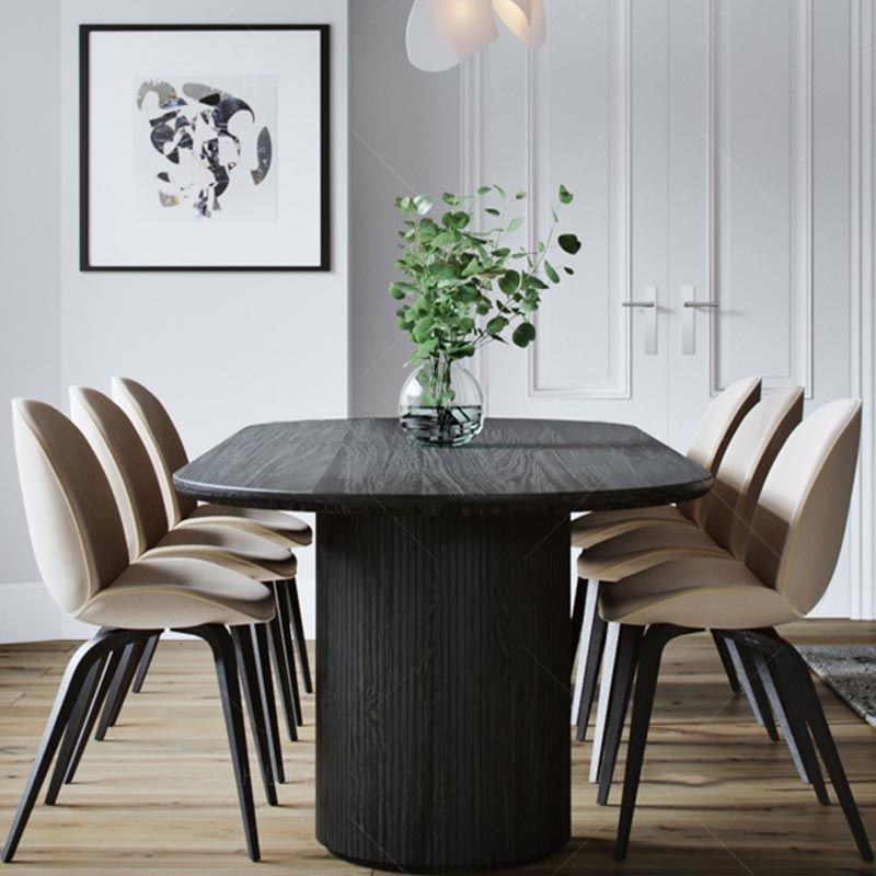 Oval Solid Wood Dining Table Modern Black Furniture with Double Pedestal for Apartment