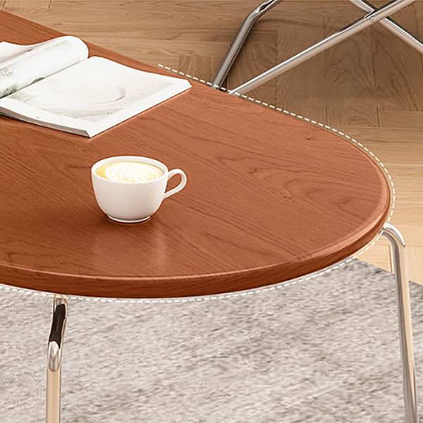 Steel 4 Legs Cocktail Table Oval Wood Top Coffee Table with Drawer