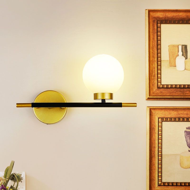 Globe Sconce Light Fixture Simplicity Style Glass Bedroom Wall Sconce Lighting in Gold-Black
