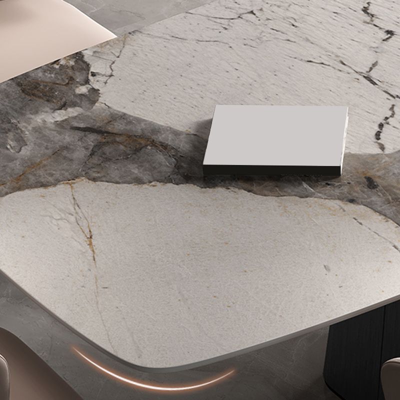 Industrial Sintered Stone Dining Table Rectangle Table with Metal Base